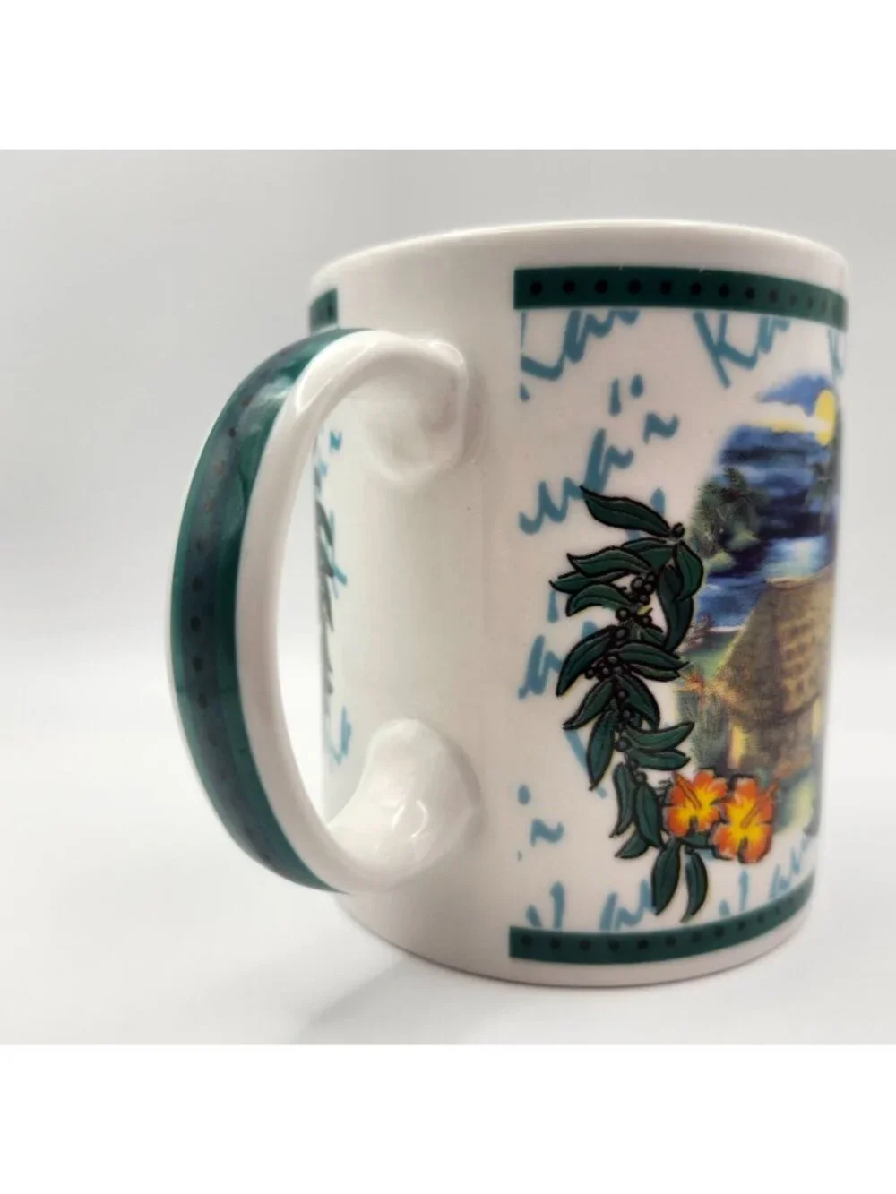 Hilo Hattie Ceramic Mug With Hawaiian Hut Full Moon Floral Design 12oz